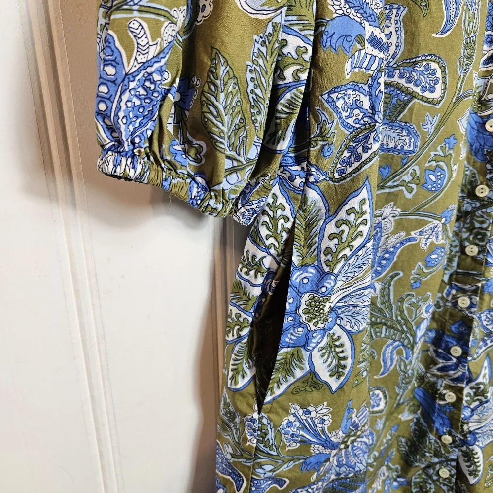 Talbots Petite 14P Floral Poplin Shirtdress Tie Waist Cotton Pockets